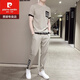 皮爾卡丹（pierre cardin）短袖T恤男2025夏季新款套裝男士韓版冰絲寬松休閑上衣服褲子男裝 卡其色 2XL （建議140-160斤）