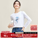 尚都比拉春秋純棉圓領(lǐng)長(cháng)袖t恤女撞色繡花顯瘦百搭女裝上衣 白色 L 