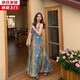 槿城波西米亞風(fēng)復(fù)古碎花吊帶連衣裙女夏季設(shè)計感撞色條紋大擺裙A字裙 碎花連衣裙 QZ28W L