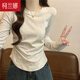 柯蘭娜純棉春秋冬修身收腰t恤女長袖顯瘦短款小個子圓領(lǐng)內(nèi)搭打底衫上衣 花灰色長袖 M 【建議91-105斤】