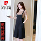 皮爾卡丹（pierre cardin）韓版寬松背帶褲女套裝2025夏新款修身減齡顯瘦洋氣七分闊腿連體褲 黑色背帶褲【單件】 XL 125-140斤