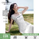 秋水伊人A字裙擺方領(lǐng)蕾絲花邊連衣裙2025年夏季新款女休閑中長裙 米色 L
