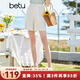betu百圖女裝短褲女夏ins風(fēng)簡約多色休閑短褲女高腰闊腿褲短褲女2204T57 杏色 L