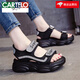 卡帝樂鱷魚（CARTELO）國潮女羅馬涼鞋女平底鞋2025新款夏季時尚百搭水鉆ins厚底松糕鞋 黑色涼鞋 36