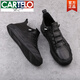 卡帝樂鱷魚（CARTELO）新款網(wǎng)紅男鞋秋冬季小耳朵潮鞋20真皮樂福鞋子男拉鏈板鞋休閑皮鞋 真皮黑色 42