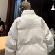 益帛棉服男冬季新款美式立領(lǐng)面包服潮牌加厚棉衣白色仿pu皮棉襖外套男 白色 L【建議120-135斤】