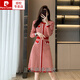 皮爾卡丹（pierre cardin）小香風(fēng)紅色格子針織連衣裙女秋冬新款法式氣質(zhì)長袖內(nèi)搭打底毛衣裙 紅色 M