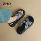 ZHR厚底涼鞋女夏波西米亞風(fēng)沙灘女鞋復(fù)古印花鞋子女  AY150 藍(lán)色 35
