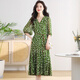 傾她小碎花長(cháng)款連衣裙女夏裝新款韓版時(shí)尚氣質(zhì)修身V領(lǐng)雪紡裙子 綠色 XL建議120-130斤