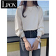 LPOX春秋2025新款復古韓版chic寬松百搭圓領(lǐng)泡泡袖t恤女洋氣長(cháng)袖 杏色 S