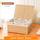 桌面收納盒帶蓋子茶幾零食收納筐衣服化妝品收納籃雜物收納箱藤編 原木色迷你大號(帶蓋)