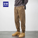 羅蒙（ROMON）休閑褲男寬松束腳大碼工裝秋冬季加絨純棉時(shí)尚潮流長(cháng)褲子男士男裝 卡其色 XL (145-165斤)