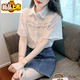 初徑翻領(lǐng)喇叭袖雪紡衫甜美短袖襯衫女夏季2025新款設計感寬松洋氣上衣 安朵詩(shī)# 白 色 XL 【116-125斤】