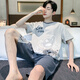 舍居男士睡衣夏季純棉短袖家居服男式青少年夏天薄款全棉可外穿套裝 xll142太空人（100%棉） XL 標(biāo)準(zhǔn)(高170-175 125-150斤)