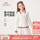 英氏（YEEHOO）女童連衣裙兒童裙子中大童裝百褶裙長(cháng)袖運動(dòng)休閑秋裝 白色 130