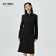 深呼吸DEEP BREATH女裝純色翻領(lǐng)高腰長(zhǎng)袖連衣裙A型洋裝小黑裙8500142 黑 L (4碼)