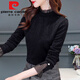 皮爾卡丹（pierre cardin）蕾絲加絨打底衫女2025秋冬新款半高領洋氣內搭年長袖時尚上衣 黑色薄款 M