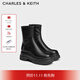 CHARLES&KEITH25冬新品圓頭厚底拉鏈彈力短靴瘦瘦靴CK1-90380174 Black黑色 37 （235）