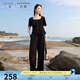 三彩大碼女裝2025夏季新款仿麻上衣長(zhǎng)褲兩件套裝休閑方領(lǐng)通勤胖MM 經(jīng)典黑 L 165/92B