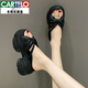卡帝樂(lè )鱷魚(yú)（CARTELO）厚底拖鞋女時(shí)尚外穿夏季新款韓版百搭增高CM小個(gè)子松糕涼拖新品 黑色 37