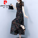 皮爾卡丹（pierre cardin）雪紡碎花連衣裙時(shí)尚端莊大氣收腰顯瘦長(cháng)裙子女裝夏季2024新款針織 黑底紅花 3XL 136-148斤