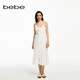 bebe夏季系列女士氣質(zhì)薄款抽褶荷葉邊連衣裙250001 本白 S