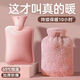 優(yōu)束灌水熱水袋注水加厚防爆暖腰肚子暖手袋大小號(hào)女學(xué)生毛絨水袋 特厚防爆【粉色2000ml】毛絨布套