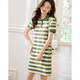 沫晗依美條紋翻領(lǐng)清新減齡休閑修身顯瘦連衣裙女2025年夏季新款圓領(lǐng)連衣裙 綠白條紋 M