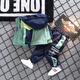 哈羅小黃鴨HAL.DUCK男童冬裝套裝2024新款寶寶秋冬款衣服小童韓版兒童加絨加厚兩件套 MD-袖拼字母套裝-綠色 春秋款 建議身高90cm左右