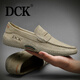 DCK男鞋冬季新款商務潮流休閑皮鞋男韓版軟底防滑懶人一腳蹬豆豆鞋男 沙色 41