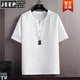 JEEP SPIRIT亞麻t恤男夏季薄款冰絲短袖中國風(fēng)潮流百搭寬松大碼棉麻半袖上衣 白色 4XL