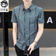 狄帝鯊（DIDISHA）夏季冰絲男士短袖襯衫薄款涼爽抗皺高級感半袖襯衣休閑潮流印花寸 D0253-藍色 XL
