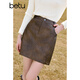 百圖betu女裝冬季新款半身裙氣質(zhì)高腰顯瘦百搭皮裙裙子女2411D03 咖啡色 L