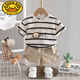 G.DUCKKIDS男童夏裝套裝2025新款夏季嬰幼兒童帥氣衣服寶寶短袖短褲兩件套潮 乳白色 TT 小獅子短袖套裝 90