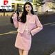 皮爾卡丹（pierre cardin）23年新款棉香約感小香風(fēng)時(shí)尚套裝女秋冬新款加厚短外套裝裙 粉紅色套裝 L 120-135斤