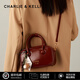 CHARLIE & KELLI品牌 CK輕奢包包女包潮流波士頓包2025新款保齡球枕頭包單肩斜挎 安可拉紅【代寫賀卡 禮袋包裝】