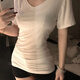 禾戀淑短袖女修身正肩t恤v領(lǐng)新款夏季潮流純欲辣妹上衣女裝高腰半袖顯瘦 收腰V領(lǐng)短袖【白色】 M 【建議 95-105斤】