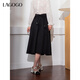 LAGOGO新中式提花半身裙女拉谷谷春秋新款黑色高腰顯瘦復古裙子 黑色(W1) M