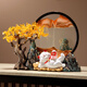 歐梵普（oufanpu）招財(cái)貓發(fā)財(cái)樹辦公室招財(cái)擺件喬遷之喜開業(yè)禮物客廳玄關(guān)流沙畫裝飾 招財(cái)貓 青綠金山【背靠金山】 【寓意美好-百搭場景】