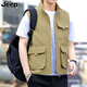 JEEP SPIRIT吉普馬甲男春秋運動(dòng)休閑男士多袋無(wú)袖背心外套馬夾上衣 卡其  4XL