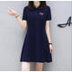 SIN.CYC女裝polo領(lǐng)休閑連衣裙女短裙夏季刺繡休閑運動(dòng)收腰顯瘦T恤裙 藏青色 M 100-110斤