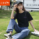 紅蜻蜓 t恤女2025春夏季新款韓版圓領(lǐng)女裝純棉短袖T恤上衣顯瘦打底潮 557#TM+hqt 黑色短袖 XL