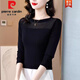 皮爾卡丹（pierre cardin）黑色蕾絲打底衫女春秋2025新款修身時(shí)尚洋氣內搭長(cháng)袖t恤網(wǎng)紗上衣 1566黑色【春秋款】 3XL 建議135-145斤