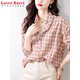 LOVER RUCCI100%純棉薄款格子襯衫女春秋季新款2025時(shí)尚襯衣洋氣長袖格紋上衣 粉紅色 L 建議114-127斤