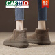 卡帝樂鱷魚（CARTELO）高檔真皮厚底雪地靴女2025冬季新款皮毛一體加絨棉鞋加厚保暖東北 灰色 38