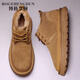 博格亨頓品牌輕奢雪地靴秋冬季新款棉鞋男防寒羊毛加厚保暖鞋厚底高幫鞋男 新栗色【系帶】羊皮毛一體 40