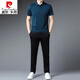 皮爾卡丹（pierre cardin）絲滑休閑運動(dòng)套裝男2025夏季新款潮流含桑蠶絲短袖t恤男裝套裝潮 A09哈青【套裝】褲子備注尺碼 XL 【126-140斤】
