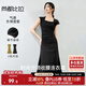 尚都比拉夏季時尚腰部收褶傘裙浪漫公主袖方領(lǐng)針織連衣裙女 優(yōu)雅黑 S 