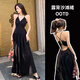 瑜尚臻品度假沙灘連衣裙辣妹露背性感法式海邊綁帶吊帶裙三亞云南旅游穿搭 黑色【M】裙長約（115-120cm）