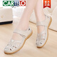卡帝樂(lè )鱷魚(yú)（CARTELO）真皮涼鞋女春夏款舒適軟底軟面媽媽鞋防滑平底透氣鏤空包頭洞洞鞋 米色 36